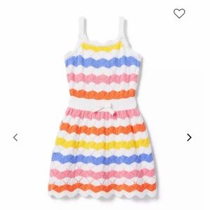 $64 Janie and Jack Sunrise Pink Stripe Striped Crochet Dress size 4 Lined